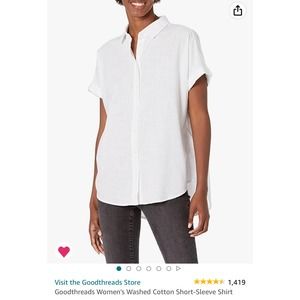 Women's Washed Cotton Short Sleeve Shirt, X-Large, White